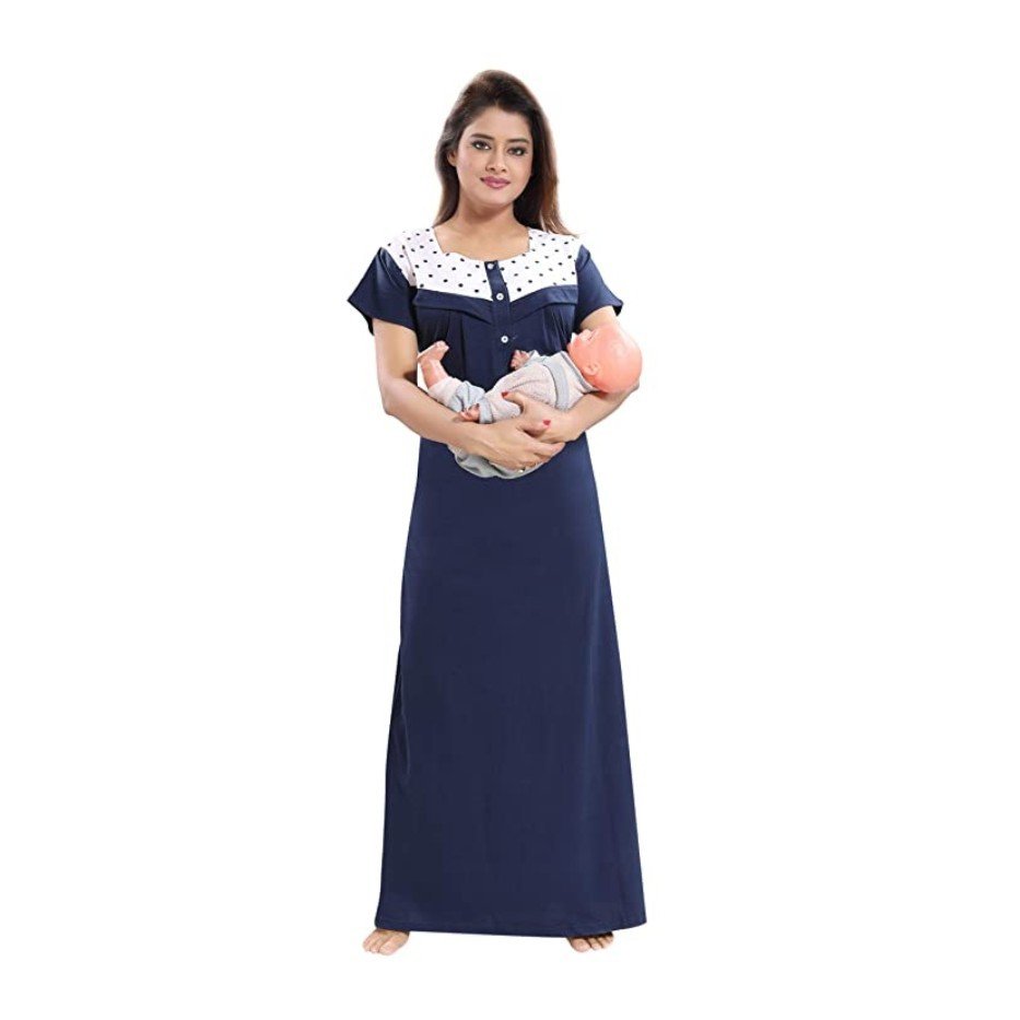 TIGYWIGY Women's Cotton Embroidery Feeding Nighty/Maternity Dress